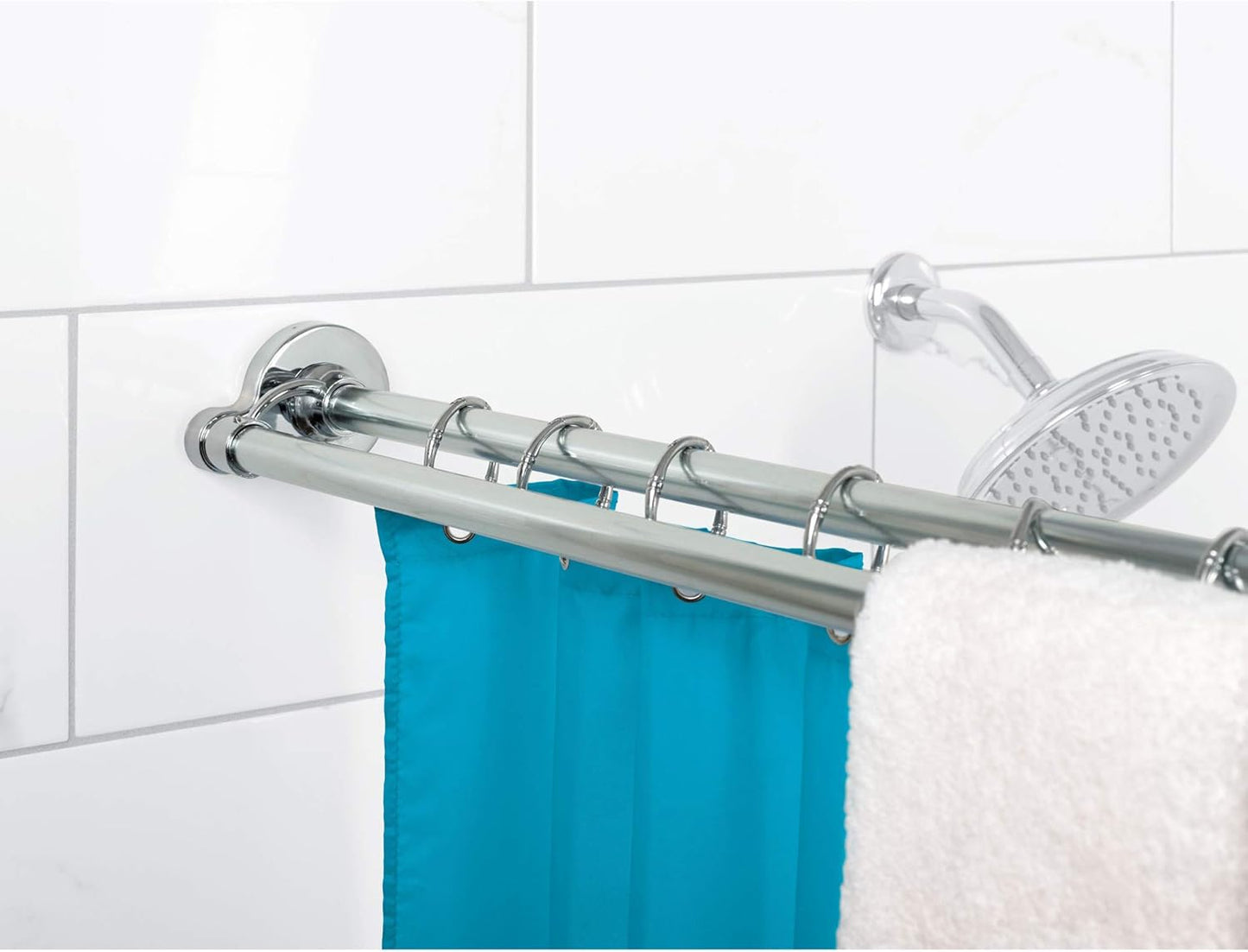 Zenna Home Rustproof Double Shower Curtain Rod, Double Shower Rod, No Drill Tension or Permanent Mount Shower Rod, Extra Space for Curtain and Liner, Adjustable 44 to 72 Inches, Chrome