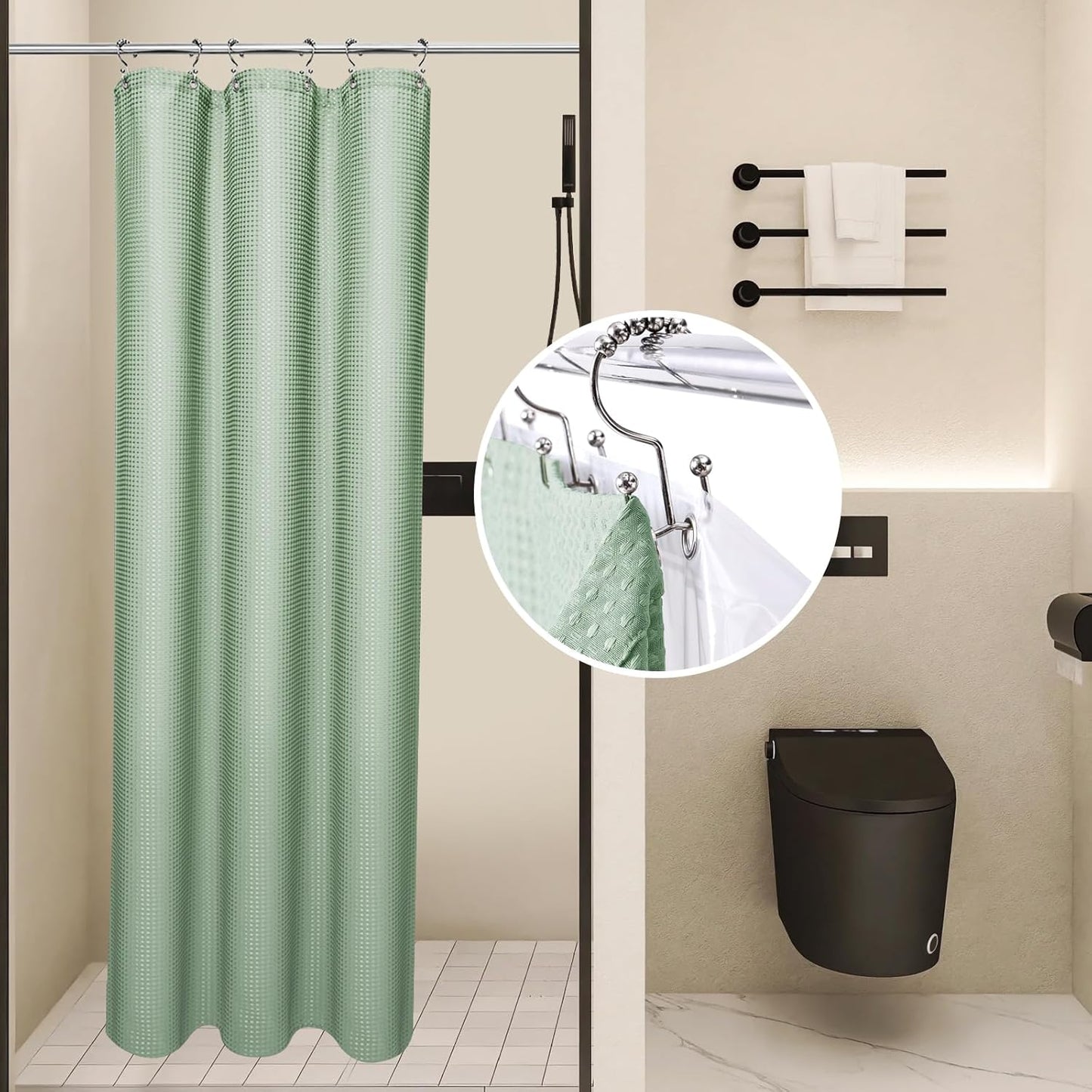 LaCyan 3 in 1 Waterproof Waffle Weave Shower Curtain and Clear Liner Set with 12 Stainless Steel Hooks Double Sided for Bathroom 72 Inches Heavy Duty Polyester Fabric Shower Curtains 72x84