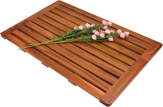 Utoplike (32"x18") Teak Wood Bath Mat, Shower Mat for Bathroom, Wooden Floor Mat Large for Spa Home or Outdoor