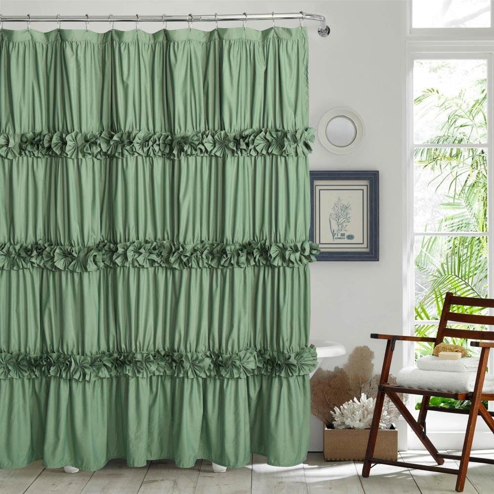 Camel Ruffle Shower Curtain, Vintage Handcrafted Bow Tie Ruched Microfiber Bath Curtain for Master Bathroom with 12 Buttonholes, 72" W x 72" H (LQ-10)
