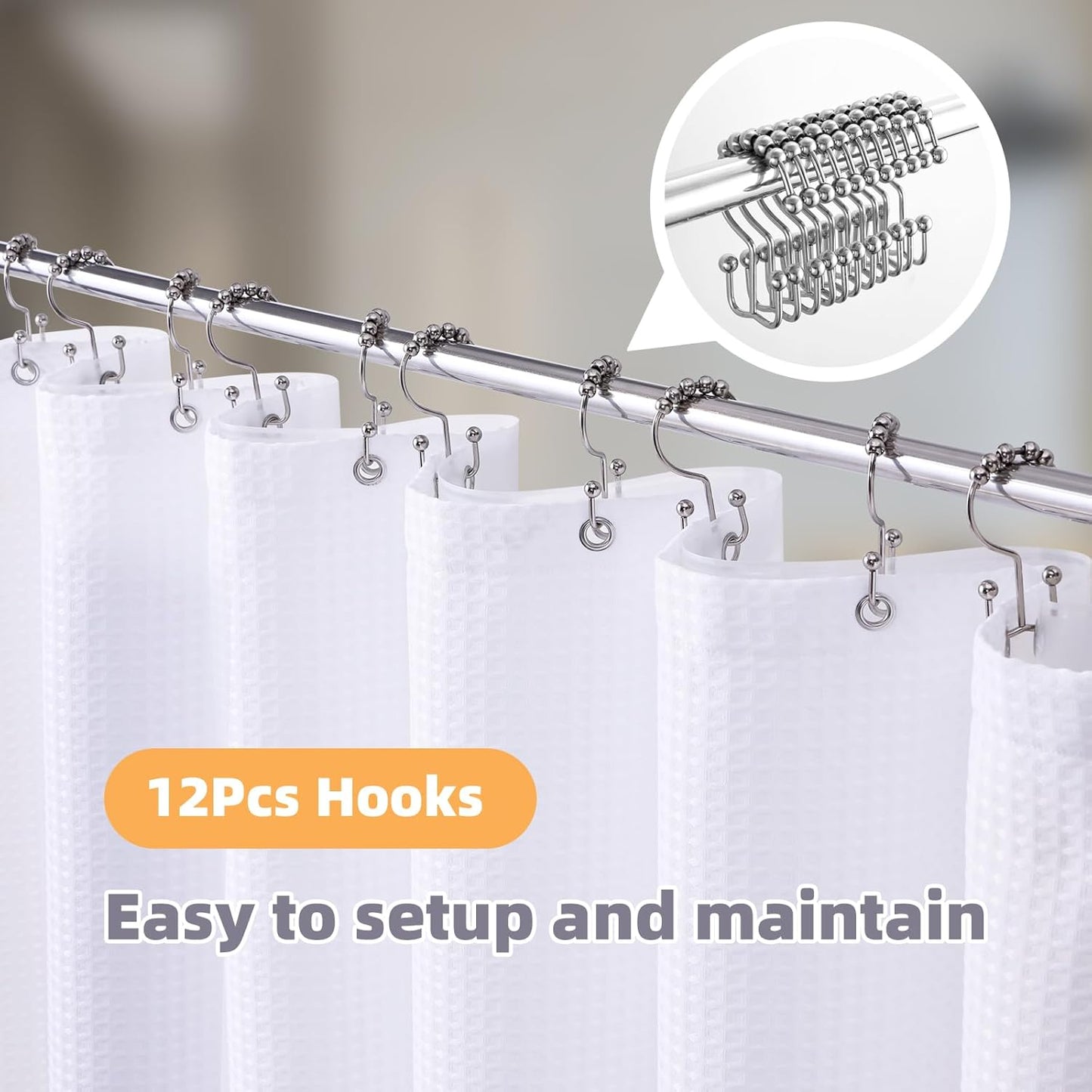 LaCyan 3 in 1 Waterproof Waffle Weave Shower Curtain and Clear Liner Set with 12 Stainless Steel Hooks Double Sided for Bathroom 72 Inches Heavy Duty Polyester Fabric Shower Curtains 72x84