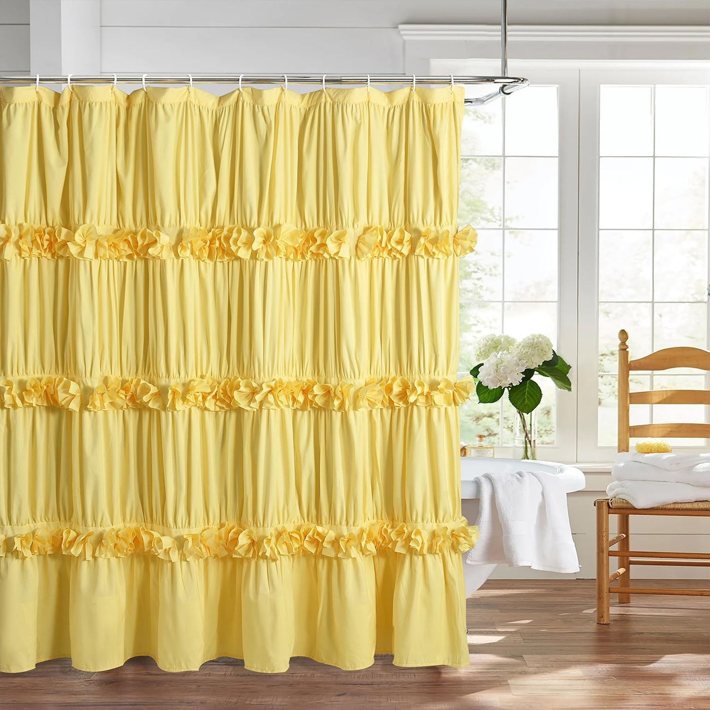 Camel Ruffle Shower Curtain, Vintage Handcrafted Bow Tie Ruched Microfiber Bath Curtain for Master Bathroom with 12 Buttonholes, 72" W x 72" H (LQ-10)