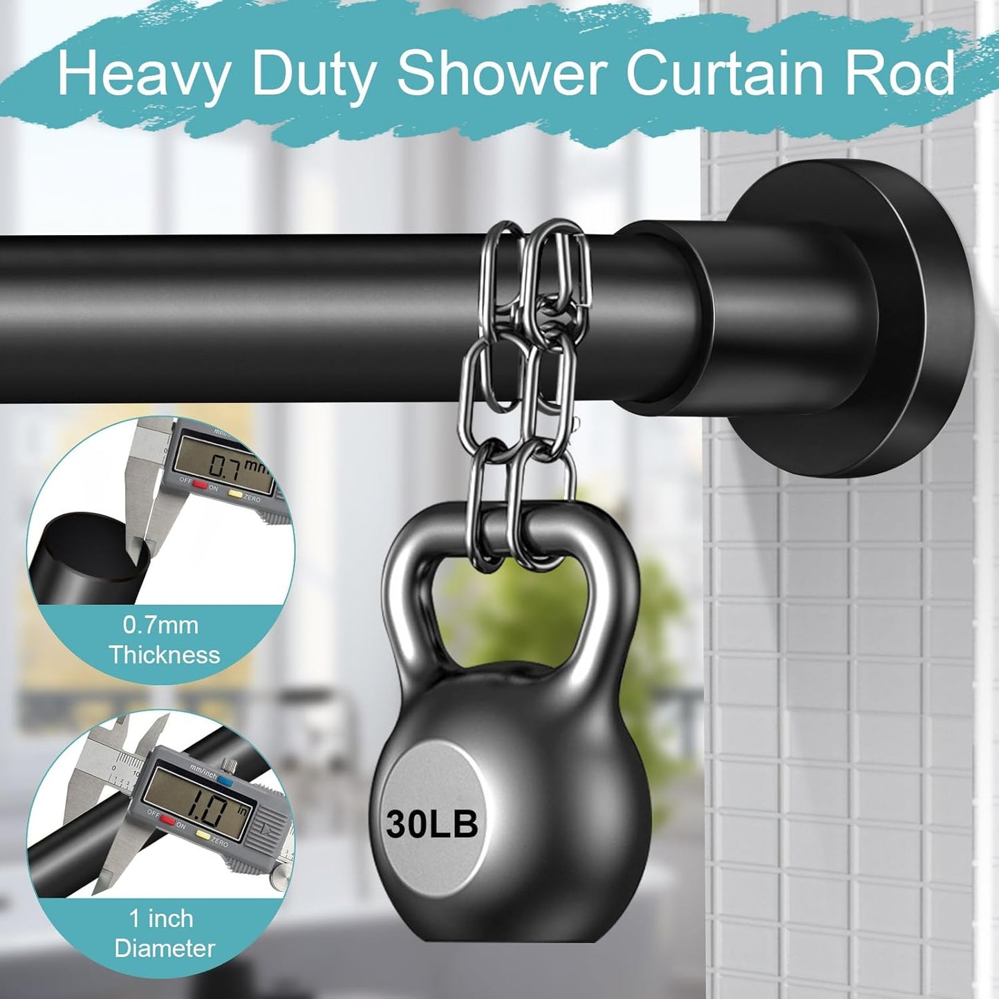 YNL Black Shower Curtain Rod 32-80 Inch(2.7-6.6ft), Non-Slip, Never Rust, Stainless Steel No Drill Spring Tension Shower Rod, Telescoping Curtain Rod for Bathroom Window Living Room