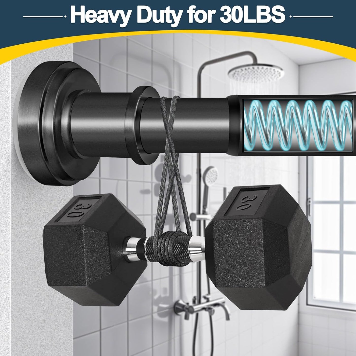 Black Shower Curtain Rod 36-84 Inch(3-7ft) Never Rust No Drilling Spring Tension Shower Rod, Adjustable Curtain Rod for Bathroom Window Living Room