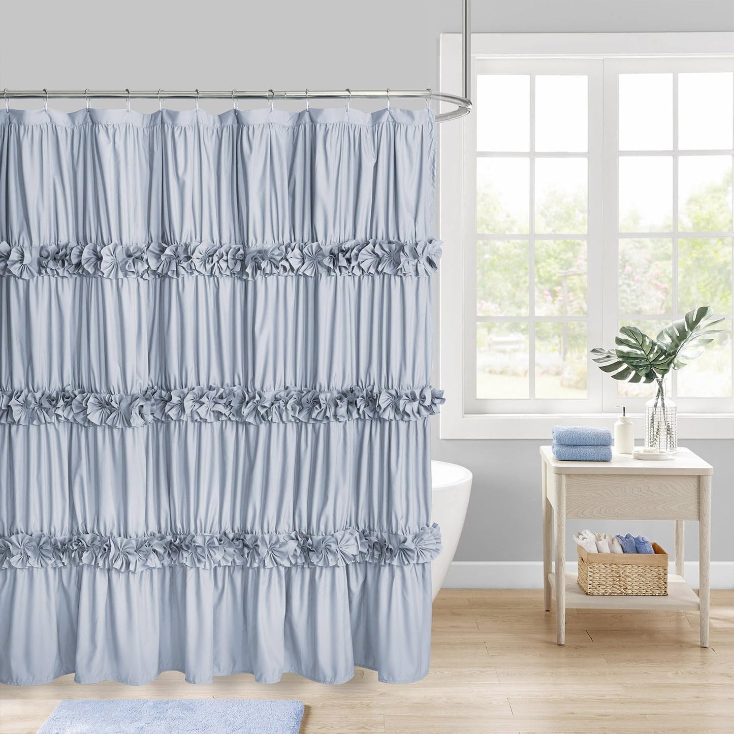 Camel Ruffle Shower Curtain, Vintage Handcrafted Bow Tie Ruched Microfiber Bath Curtain for Master Bathroom with 12 Buttonholes, 72" W x 72" H (LQ-10)