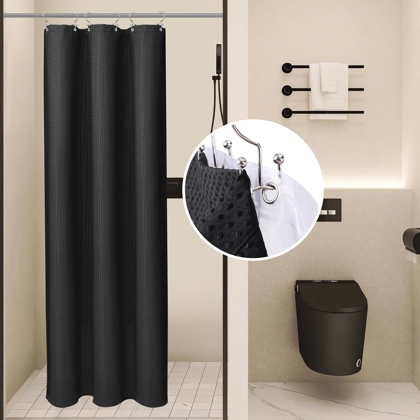 LaCyan 3 in 1 Waterproof Waffle Weave Shower Curtain and Clear Liner Set with 12 Stainless Steel Hooks Double Sided for Bathroom 72 Inches Heavy Duty Polyester Fabric Shower Curtains 72x84