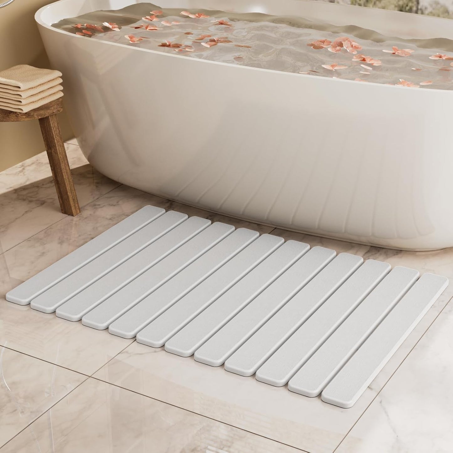 Large Stone Bath Mat 31.5 x 19.7in, Quick Dry Stone Drying Mats for Bathroom, Super Absorbent Foldable Bath Stone Mat, Non Slip, Large Diatomaceous Earth Dish Drying Mat for Kitchen Counter