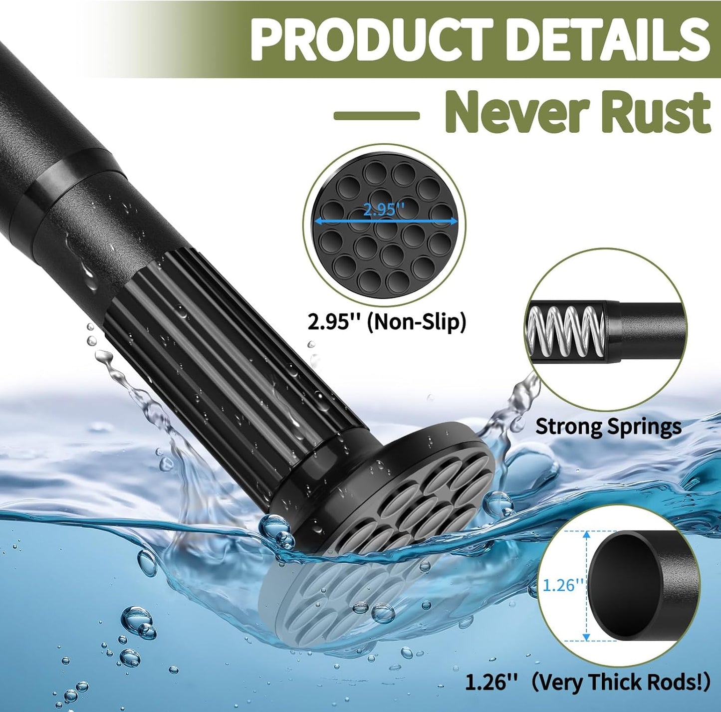 Tension Shower Curtain Rod 51-126In(4.25-10.5Ft), Long Shower Curtain Rod No Drilling for Window or Bathroom Patio, Adjustable Spring Shower Rod, Easy to Install Never Rust Rod Diameter 1.26Inch-Black