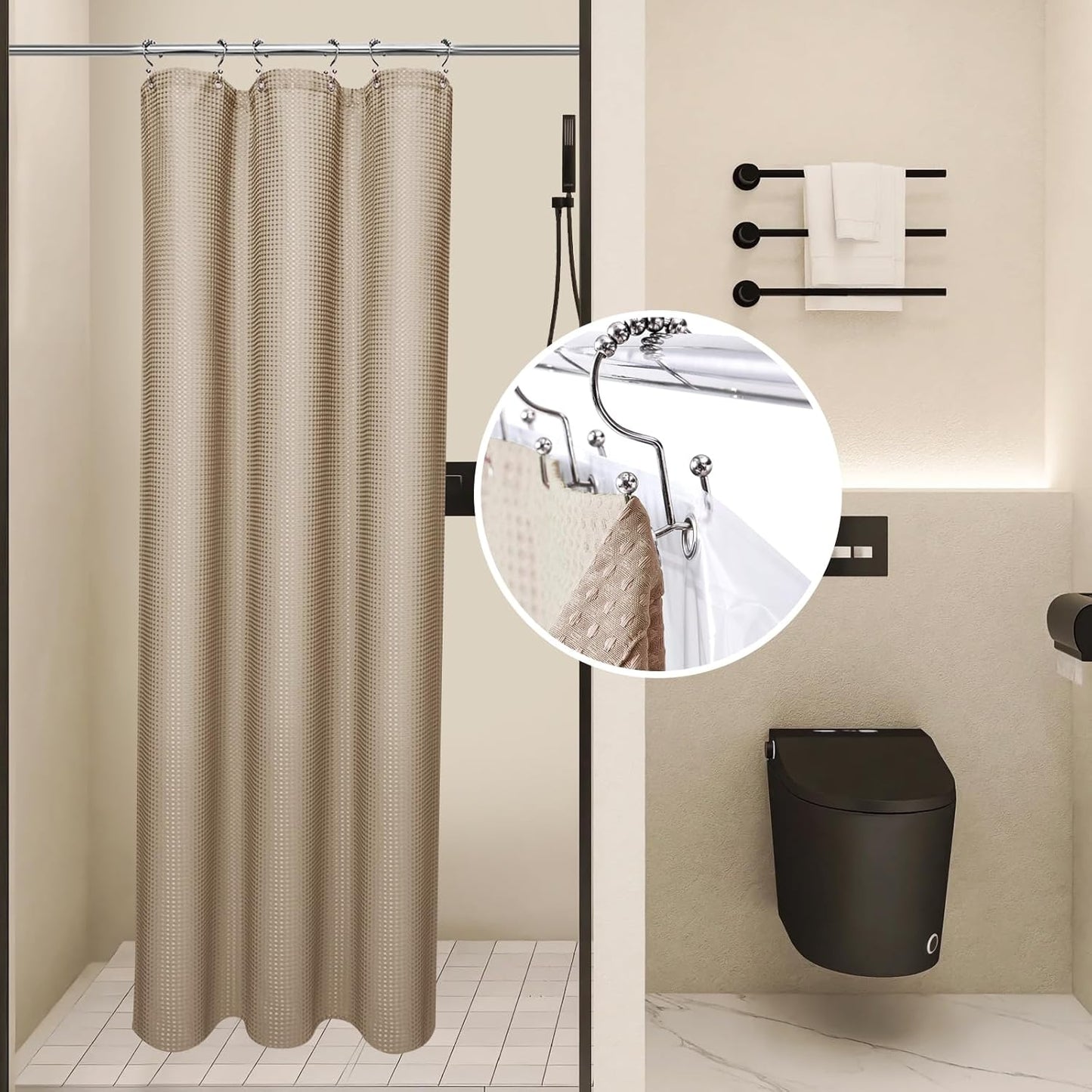 LaCyan 3 in 1 Waterproof Waffle Weave Shower Curtain and Clear Liner Set with 12 Stainless Steel Hooks Double Sided for Bathroom 72 Inches Heavy Duty Polyester Fabric Shower Curtains 72x84