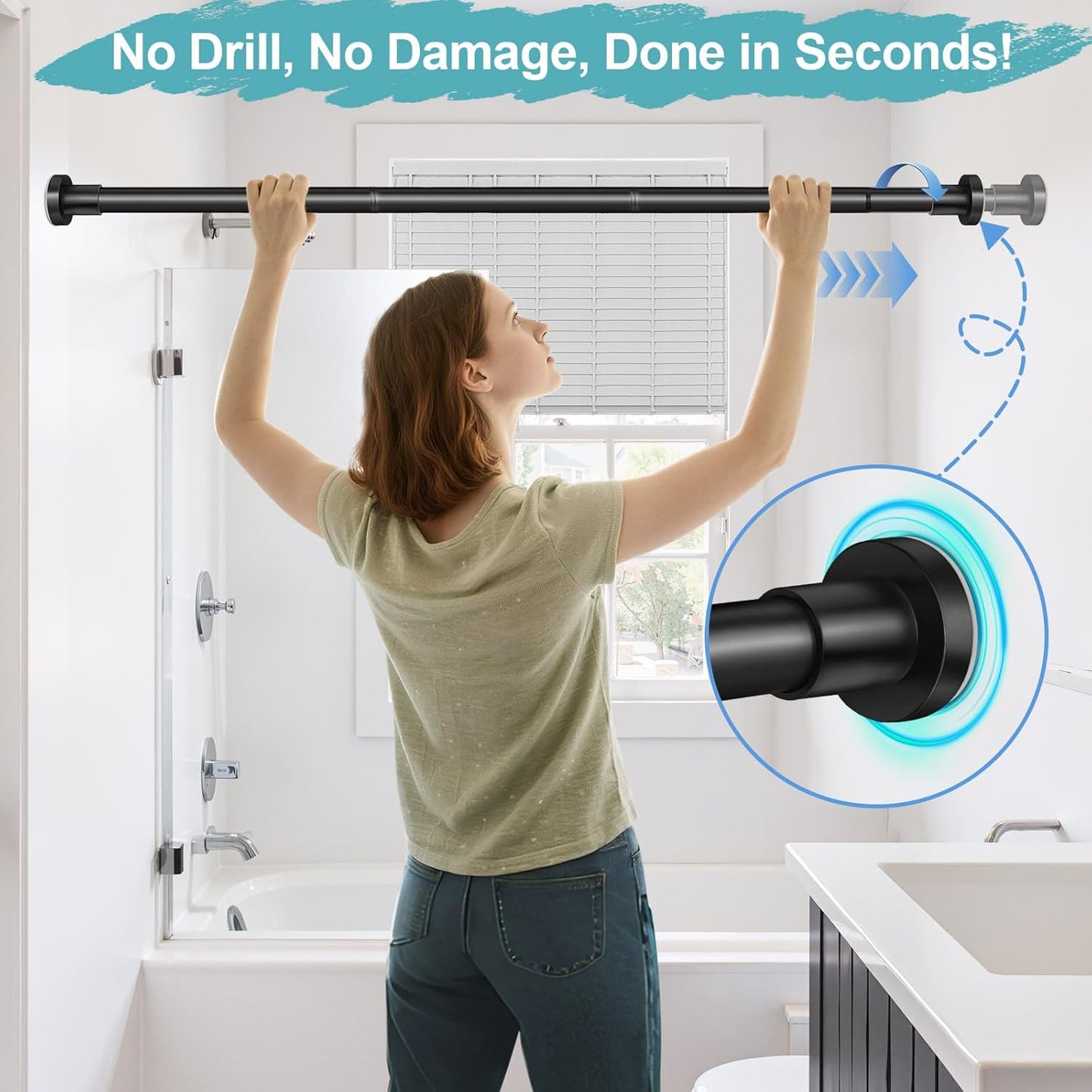 YNL Black Shower Curtain Rod 32-80 Inch(2.7-6.6ft), Non-Slip, Never Rust, Stainless Steel No Drill Spring Tension Shower Rod, Telescoping Curtain Rod for Bathroom Window Living Room