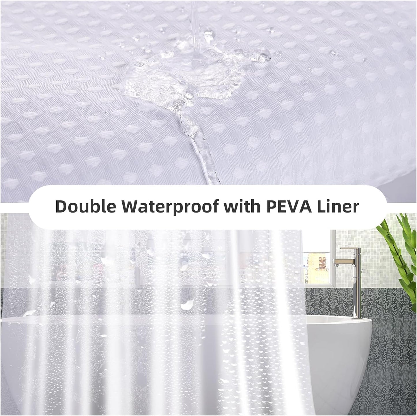 LaCyan 3 in 1 Waterproof Waffle Weave Shower Curtain and Clear Liner Set with 12 Stainless Steel Hooks Double Sided for Bathroom 72 Inches Heavy Duty Polyester Fabric Shower Curtains 72x84