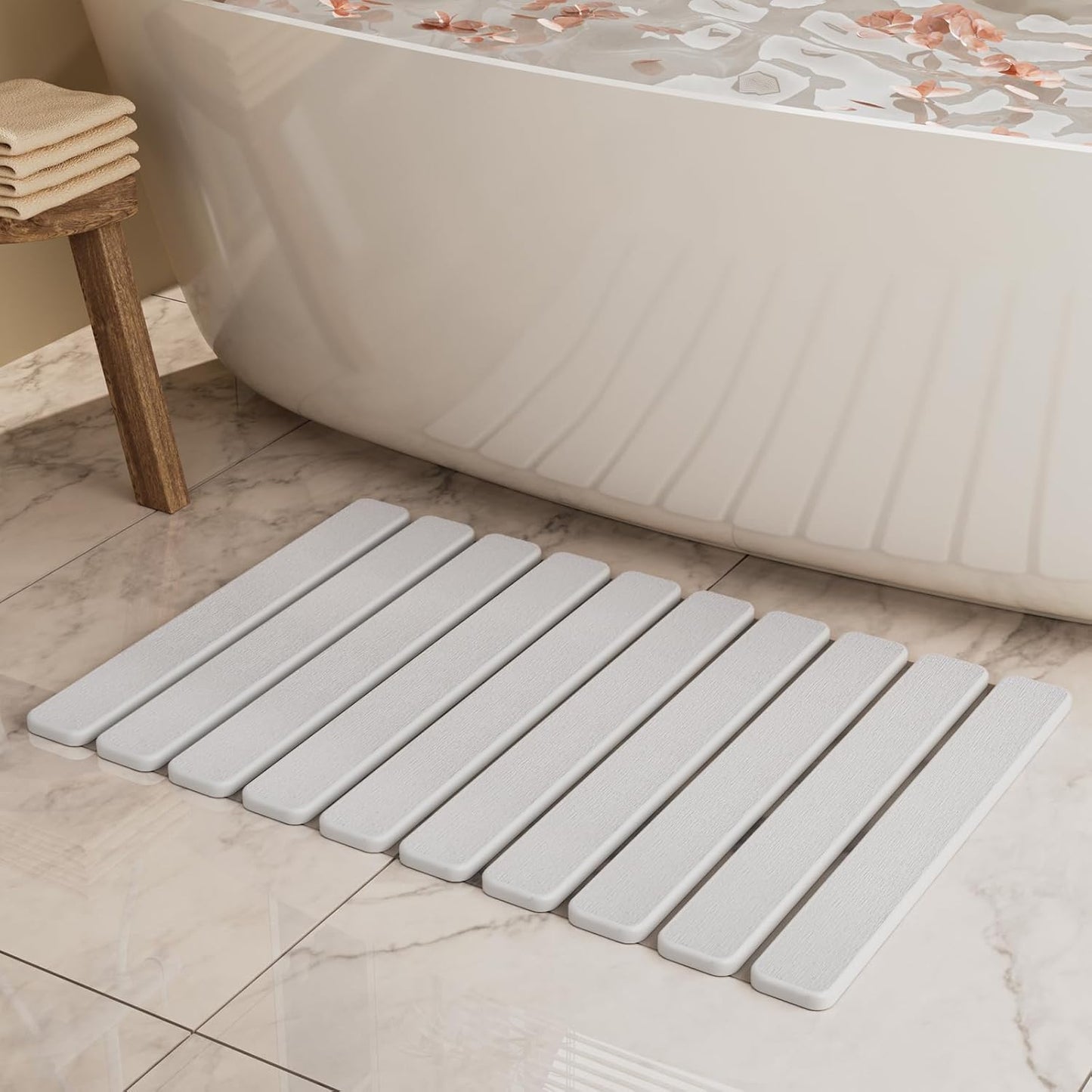 Large Stone Bath Mat 31.5 x 19.7in, Quick Dry Stone Drying Mats for Bathroom, Super Absorbent Foldable Bath Stone Mat, Non Slip, Large Diatomaceous Earth Dish Drying Mat for Kitchen Counter