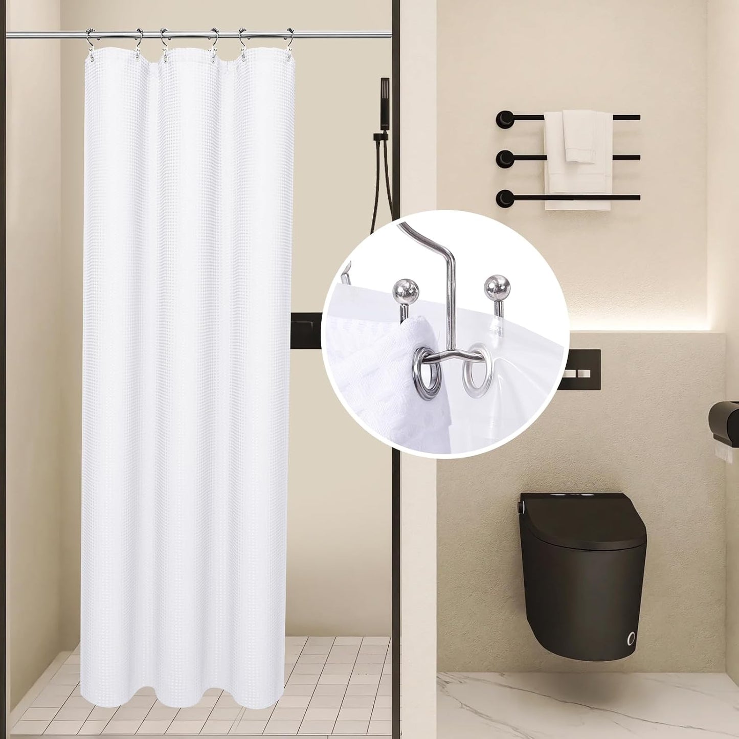 LaCyan 3 in 1 Waterproof Waffle Weave Shower Curtain and Clear Liner Set with 12 Stainless Steel Hooks Double Sided for Bathroom 72 Inches Heavy Duty Polyester Fabric Shower Curtains 72x84