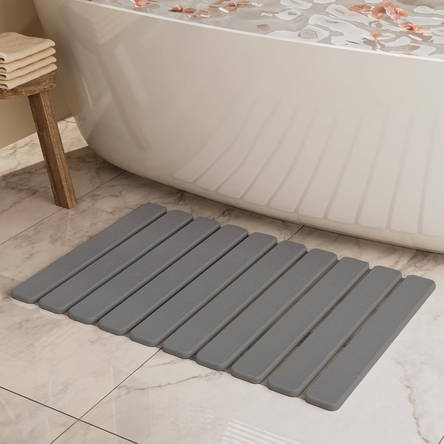 Large Stone Bath Mat 31.5 x 19.7in, Quick Dry Stone Drying Mats for Bathroom, Super Absorbent Foldable Bath Stone Mat, Non Slip, Large Diatomaceous Earth Dish Drying Mat for Kitchen Counter