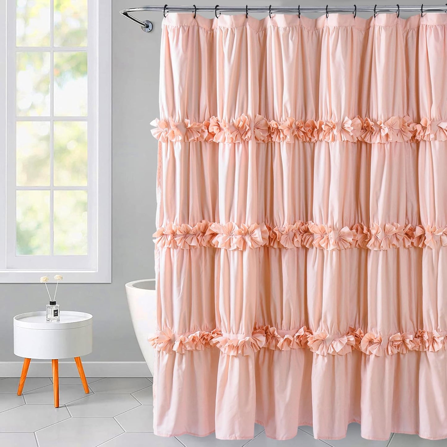 Camel Ruffle Shower Curtain, Vintage Handcrafted Bow Tie Ruched Microfiber Bath Curtain for Master Bathroom with 12 Buttonholes, 72" W x 72" H (LQ-10)