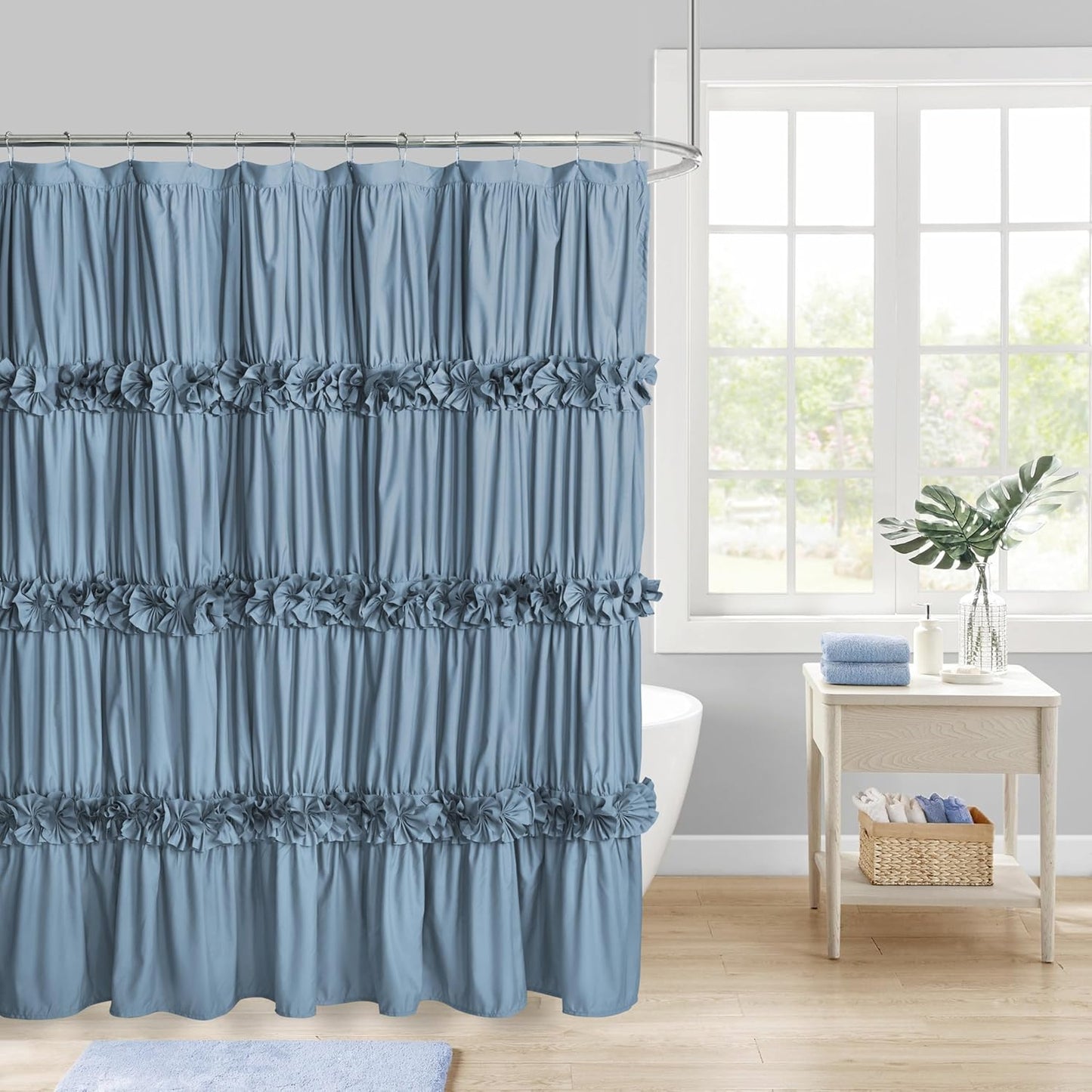 Camel Ruffle Shower Curtain, Vintage Handcrafted Bow Tie Ruched Microfiber Bath Curtain for Master Bathroom with 12 Buttonholes, 72" W x 72" H (LQ-10)