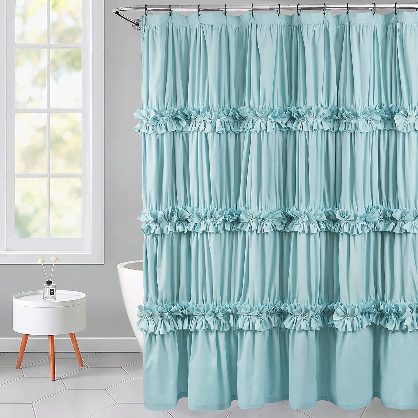 Camel Ruffle Shower Curtain, Vintage Handcrafted Bow Tie Ruched Microfiber Bath Curtain for Master Bathroom with 12 Buttonholes, 72" W x 72" H (LQ-10)