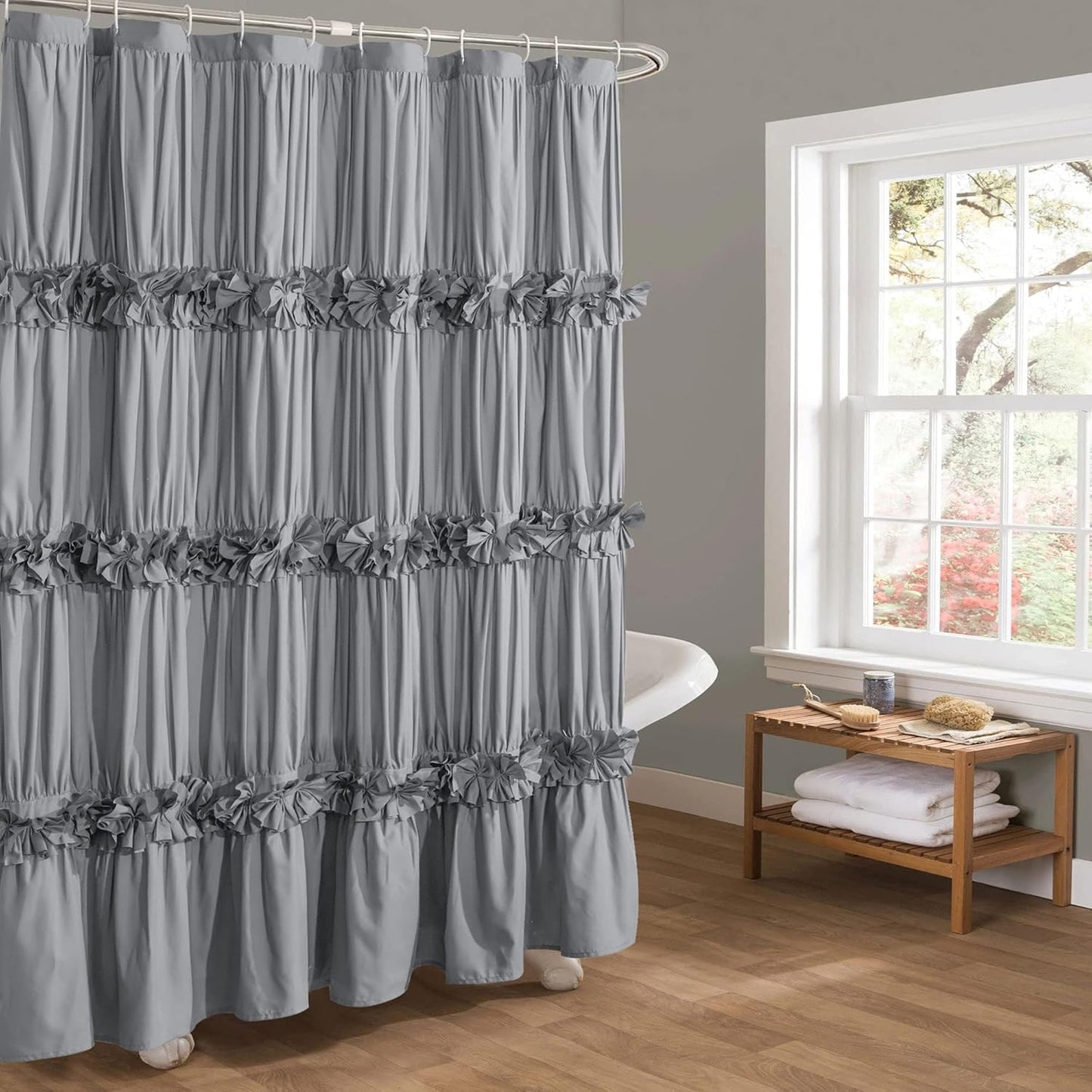 Camel Ruffle Shower Curtain, Vintage Handcrafted Bow Tie Ruched Microfiber Bath Curtain for Master Bathroom with 12 Buttonholes, 72" W x 72" H (LQ-10)