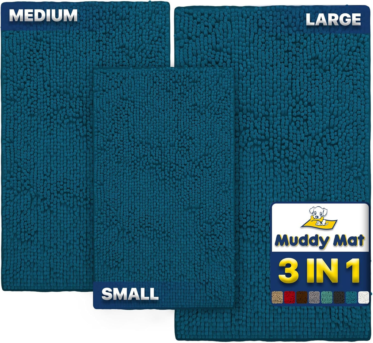 Muddy Mat® Pack of 3 Highly Absorbent Microfiber Dog Door Mat and Pet Rug, Non Slip Thick Washable Area Mat Soft Chenille for Kitchen Bathroom Bedroom and Outdoor - Beige Small, Medium & Large