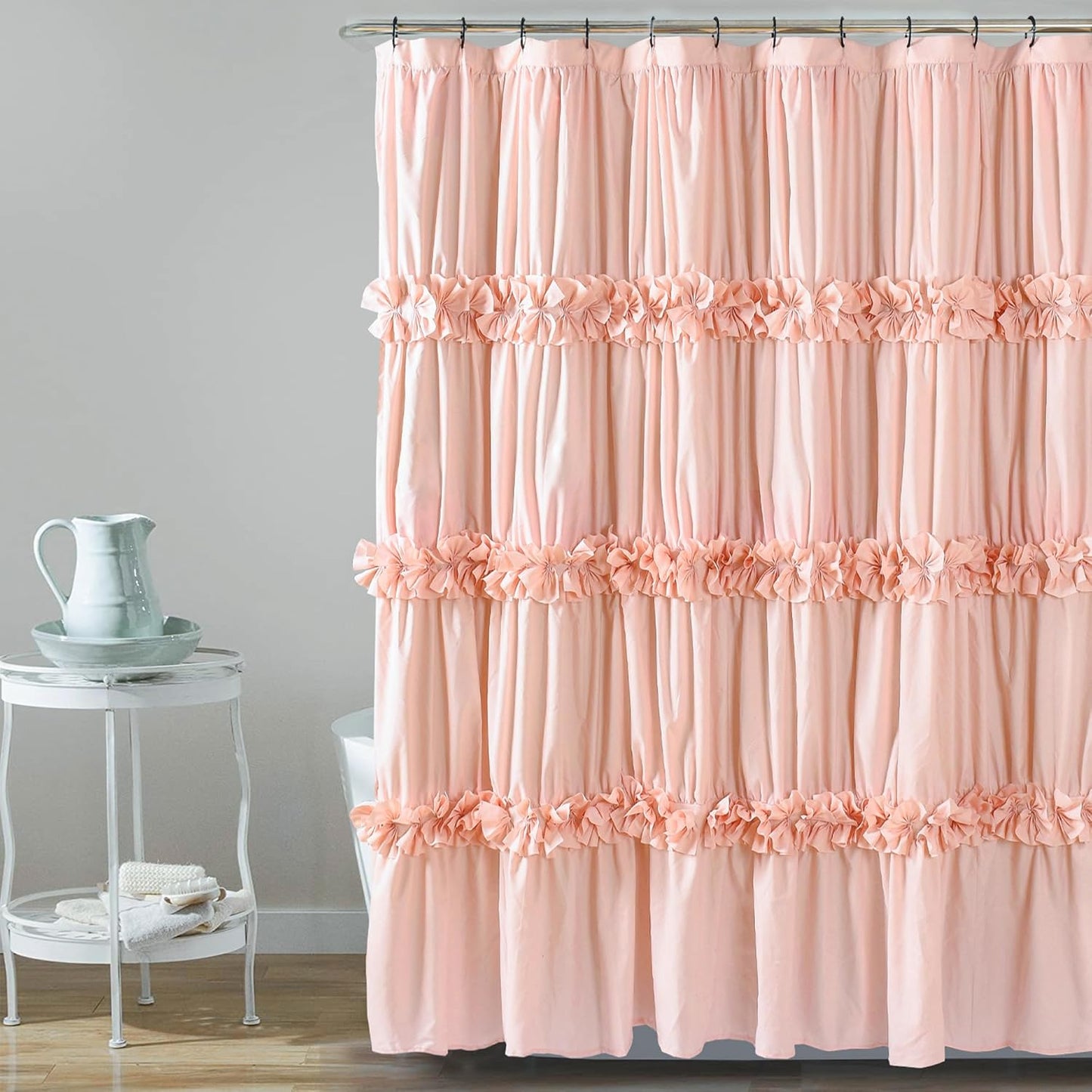 Camel Ruffle Shower Curtain, Vintage Handcrafted Bow Tie Ruched Microfiber Bath Curtain for Master Bathroom with 12 Buttonholes, 72" W x 72" H (LQ-10)