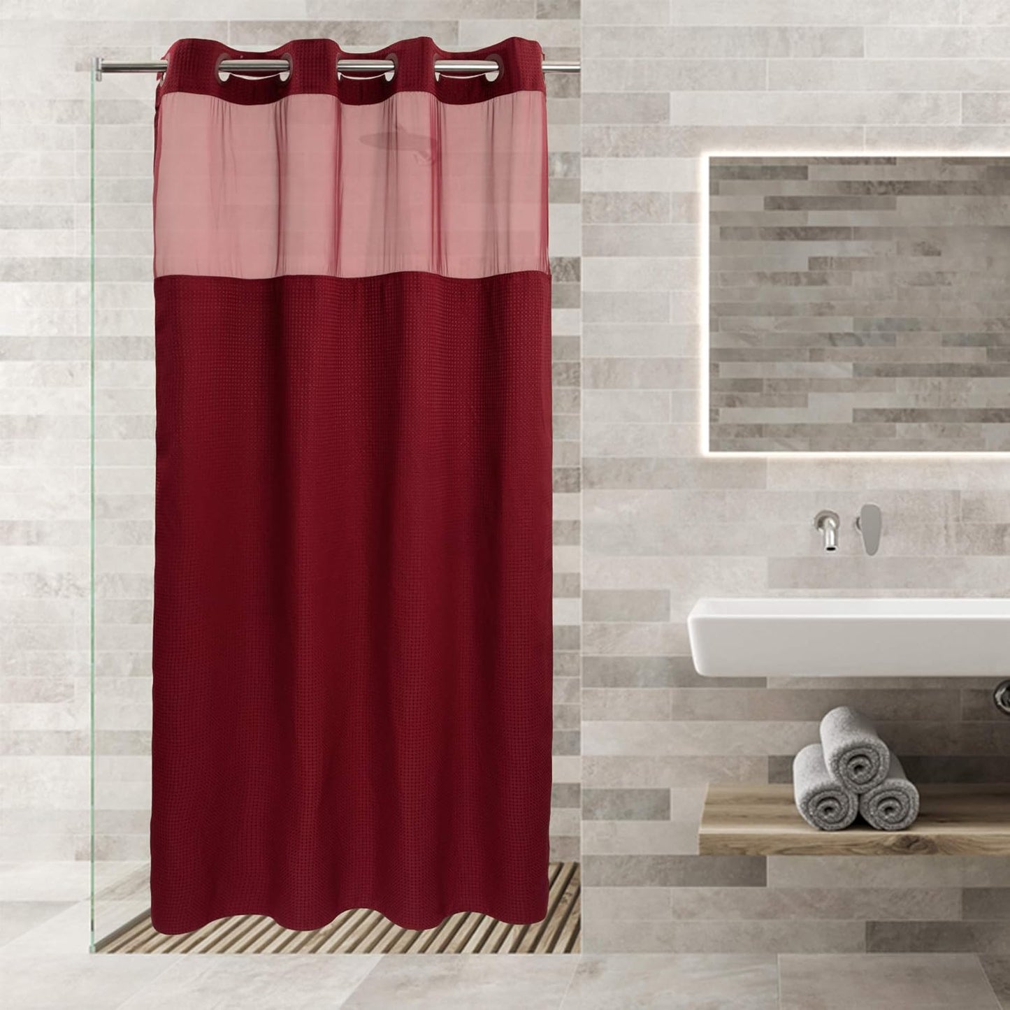 River Dream Heavyweight No Hooks Required Dotted Waffle Weave Shower Curtain with Snap in Liner - 71W x 74H,Hotel Grade,Spa Like Bath Curtain,Graphite Grey