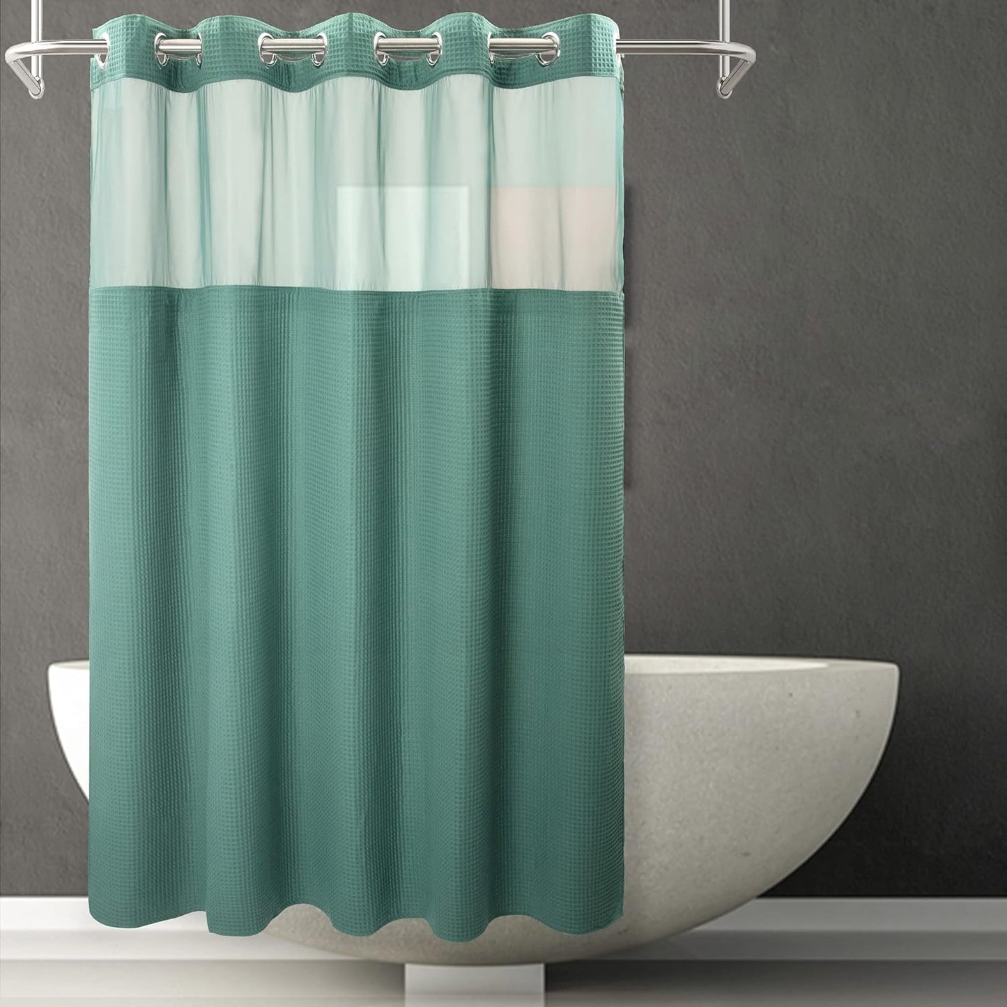 River Dream Heavyweight No Hooks Required Dotted Waffle Weave Shower Curtain with Snap in Liner - 71W x 74H,Hotel Grade,Spa Like Bath Curtain,Graphite Grey