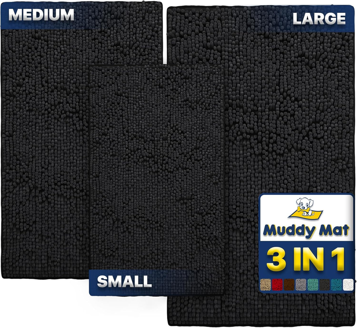 Muddy Mat® Pack of 3 Highly Absorbent Microfiber Dog Door Mat and Pet Rug, Non Slip Thick Washable Area Mat Soft Chenille for Kitchen Bathroom Bedroom and Outdoor - Beige Small, Medium & Large
