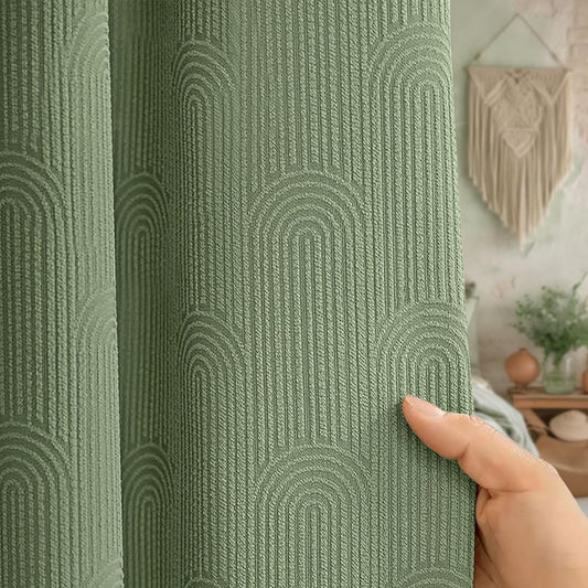 Awellife Sage Green Shower Curtains for Bathroom Cotton Fabric Touch Bohemian Mid Century Boho Minimalist Arch 72" L X 72" W