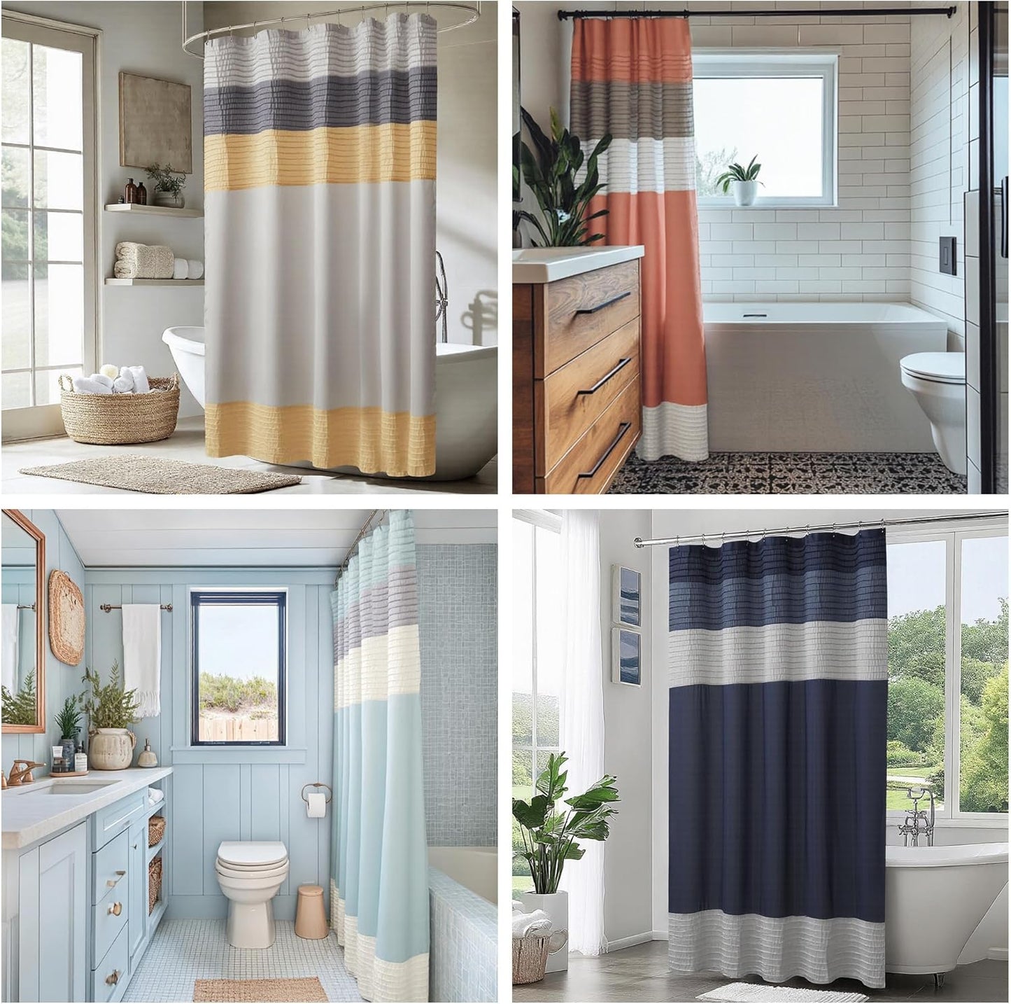 Madison Park Amherst Bathroom Shower Curtain Faux Silk Pieced Striped Modern Microfiber Bath Curtains, 72x72 Inches, Natural