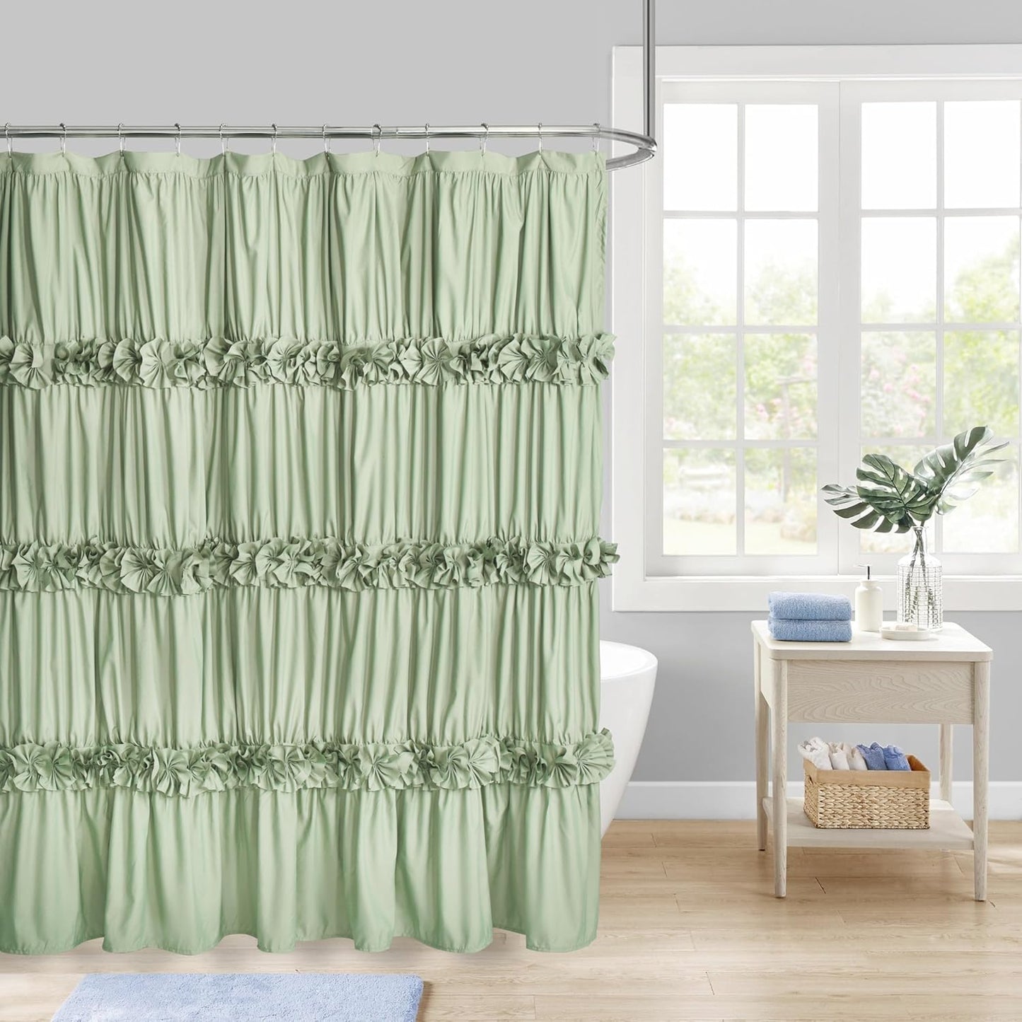 Camel Ruffle Shower Curtain, Vintage Handcrafted Bow Tie Ruched Microfiber Bath Curtain for Master Bathroom with 12 Buttonholes, 72" W x 72" H (LQ-10)